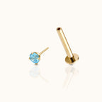 14K Solid Gold 2mm Aquamarine CZ Threadless Labret Flat Back Earring