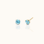 14K Solid Gold 2mm Aquamarine CZ Threadless Labret Flat Back Earring
