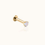 14K Solid Gold 2mm Opal Threadless Labret Flat Back Earring