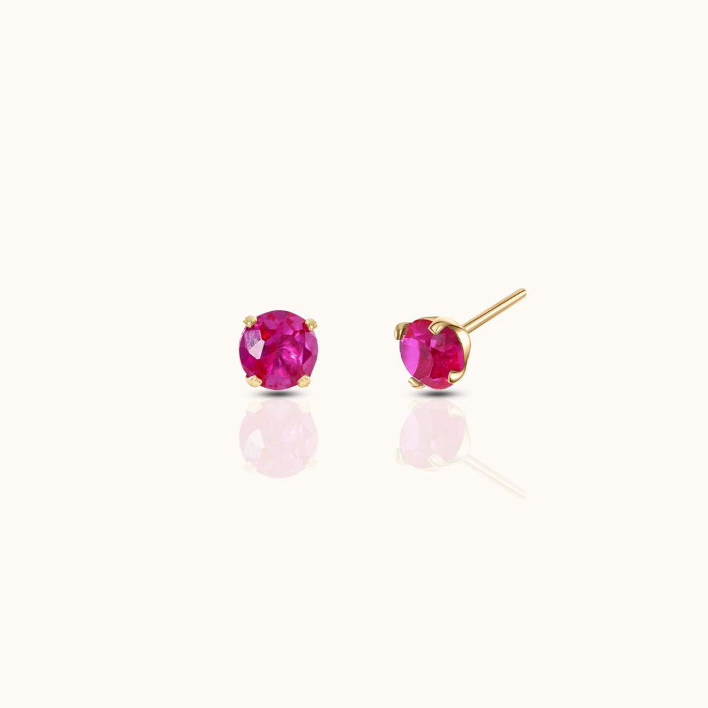 14K Solid Gold 2mm Ruby CZ Threadless Labret Flat Back Earring