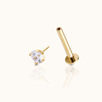 14K Solid Gold 4mm White CZ Threadless Labret Flat Back Earring