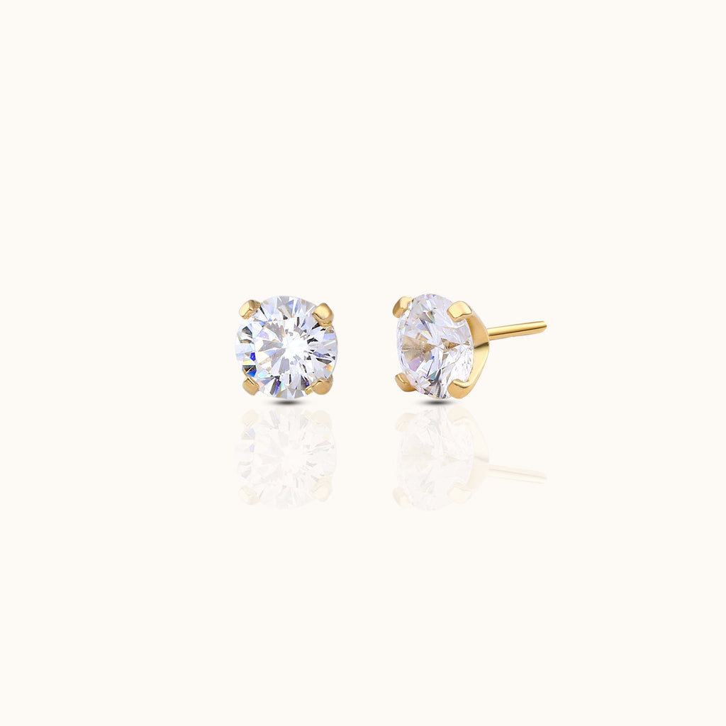 14K Solid Gold 4mm White CZ Threadless Labret Flat Back Earring