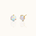 14K Solid Gold 3mm Opal Threadless Labret Flat Back Earring