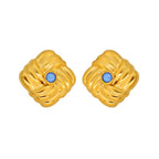 Classic Textured Geometric Stainless Steel Ear Stud Girl Women'S Golden Jewelry Square Knot Earrings Wholesale