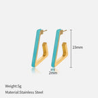 Vintage Blue Oil Dripping U-Shaped Geometric Open Earrings Stainless Steel Jewelry Gift Stud Earrings for Women