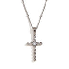 Dainty Zircon Cross Necklace Beaded Pendant Necklace Gold Plated Stainless Steel Christmas Gift for Women