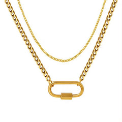 Smooth Fashion Jewelry 18K Gold Plated Stainless Steel Geometric Double Layer U Shape Pendant Necklace