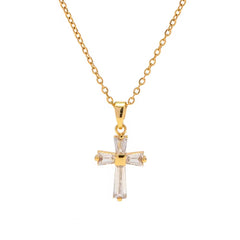 Vintage 18K Gold Plated Clear Cross Zircon Necklace Geometric Cubic Zirconia Crossed Pendant Necklace