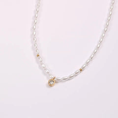 Waterproof Stainless Steel Seed Bead Choker Necklace Fashion Baroque Freshwater Pearl round Zircon Pendant Necklaces