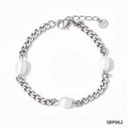 Vintage Pearl Charm Cuban Link Chain Bracelet 18K Gold Plated Stainless Steel Chain Bracelet