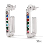 New Design Waterproof 18K Gold Plated Stainless Steel Jewelry Zircon Trimmed Rectangle Hoop Earrings
