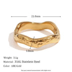 Hammered Water Wave Signet Ring Gold Plated Jewelry Tarnish Free Engagement Rings Stainless Steel Jewelry