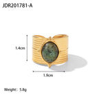 Smooth Gold Plated Full Zirconia Open Ring Stainless Steel Tiger Eye Turquoise Stone Stacking Rings Jewelry Girls