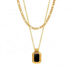 JEWELRY XL65 French Acrylic Double Layered Necklace Collarbone Chain Stainless Steel 18K Gold Plated