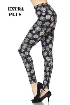 3X4X BLUE SNOWFLAKE PRINT Brushed Ankle PLUS SIZE Leggings