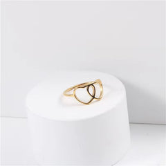 High End 18K PVD Gold Plated Double Heart Rings Stainless Steel Jewelry Women Gift
