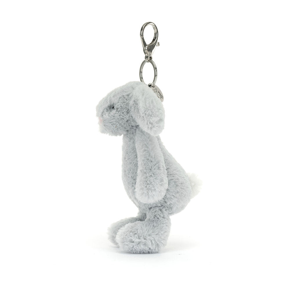 Bashful Silver Bunny Bag Charm - Soft Plush Keychain | Wobblepaws
