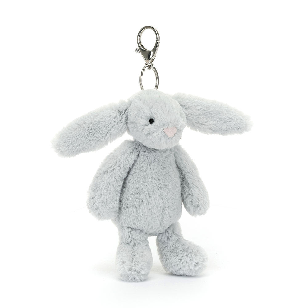 Bashful Silver Bunny Bag Charm - Soft Plush Keychain | Wobblepaws