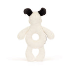 Bashful Black & Cream Puppy Ring Rattle - Soft Baby Rattle | Wobblepaws