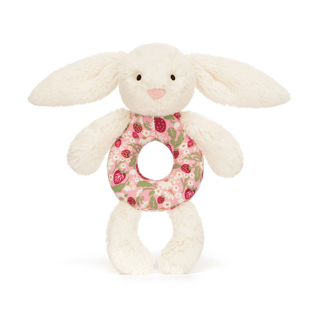 Blossom Cream Bunny Berry Ring Rattle - Soft Baby Rattle | Wobblepaws