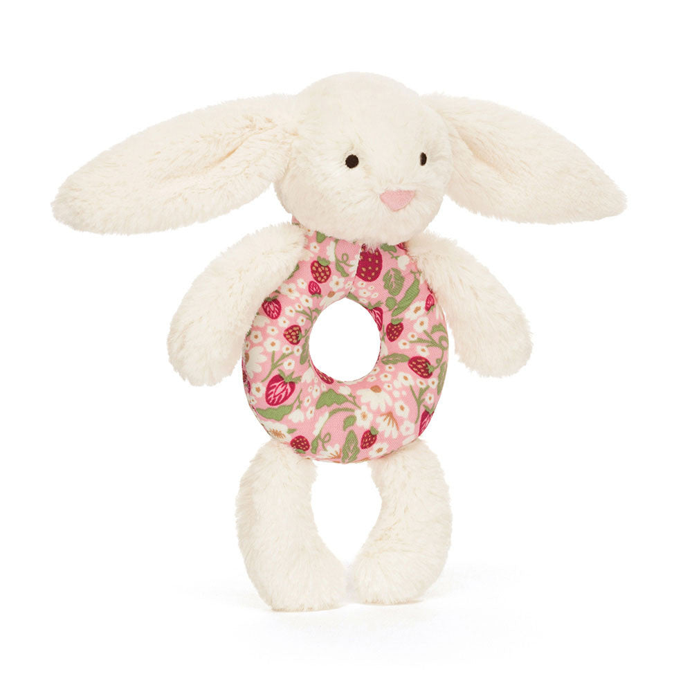 Blossom Cream Bunny Berry Ring Rattle - Soft Baby Rattle | Wobblepaws