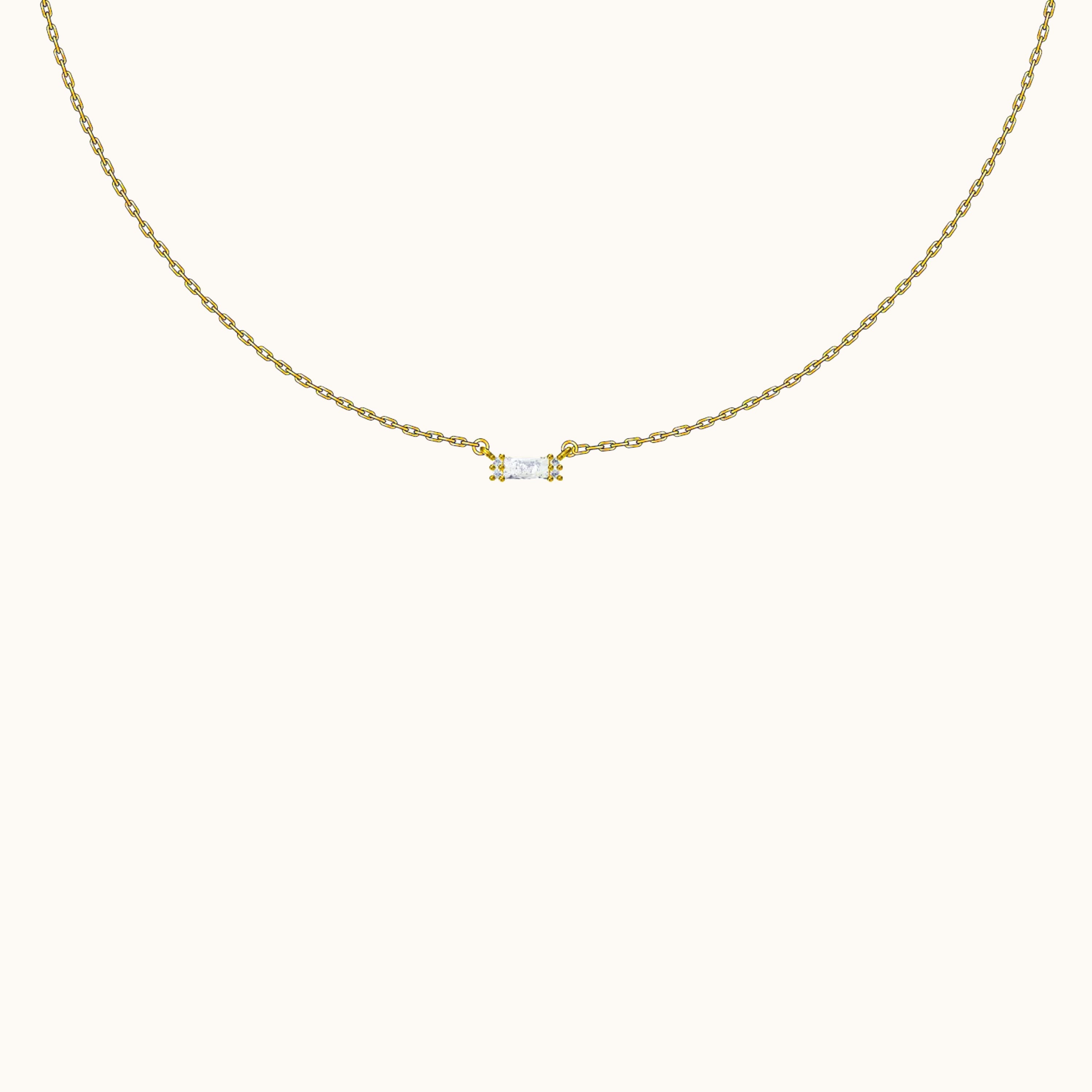 Bar Square Necklace with White Gem
