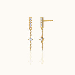 Bar Dash Mini CZ Dangle Chain Stud Earrings