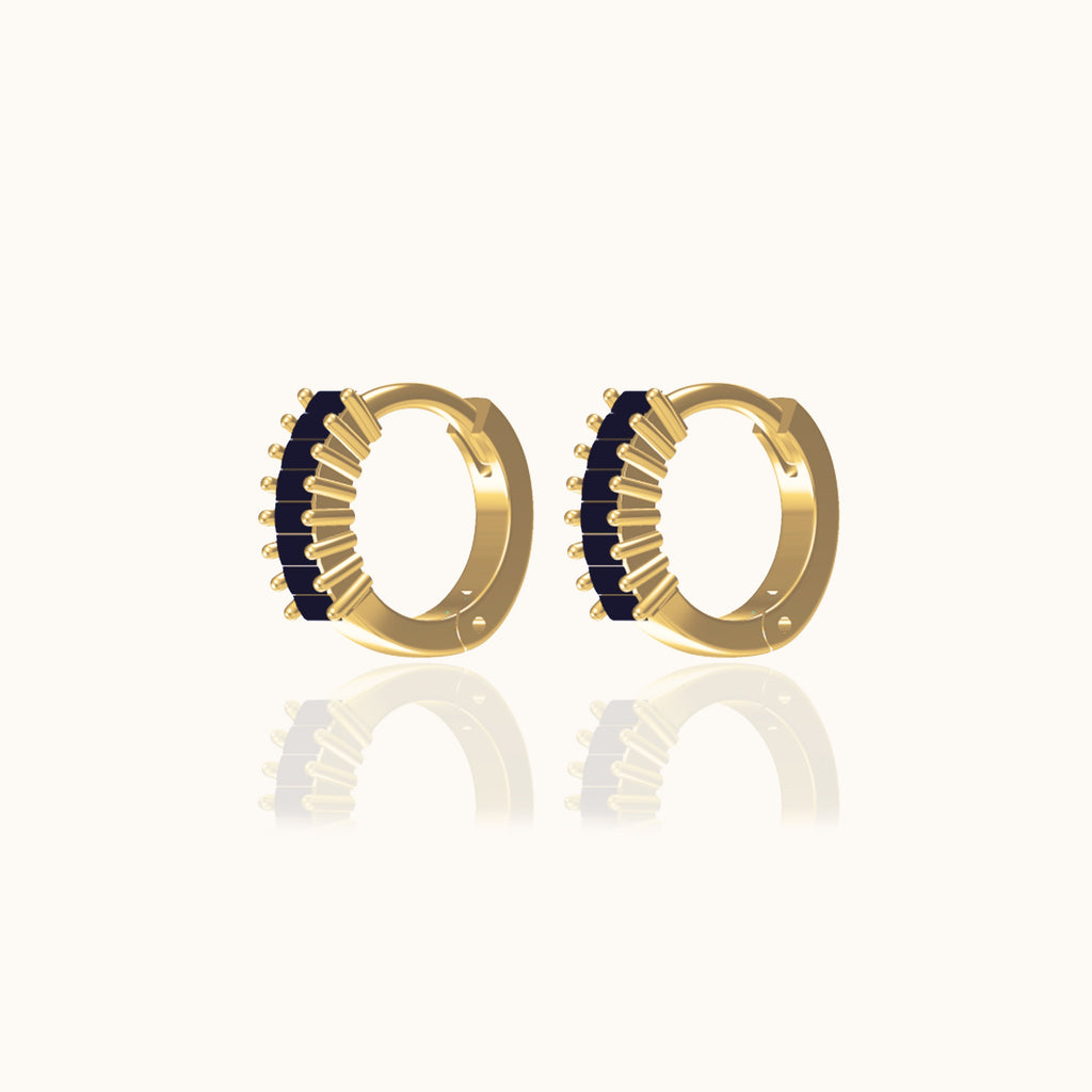 Black Baguette CZ Pave Huggie Hoop Earrings