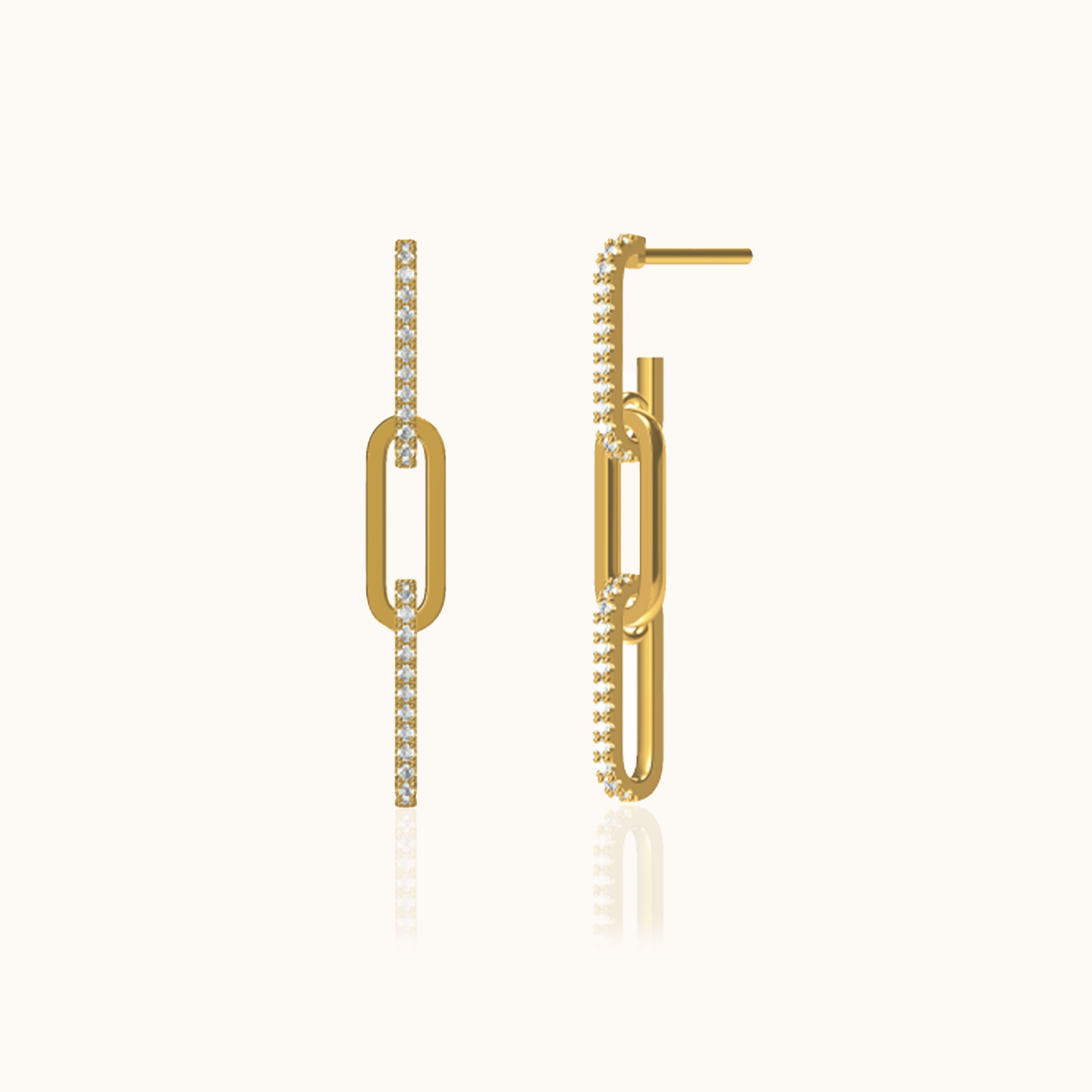 CZ Link Chain Dangle Stud Earrings