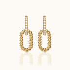 Paperclip CZ Link Chain Dangle Hoop Earrings