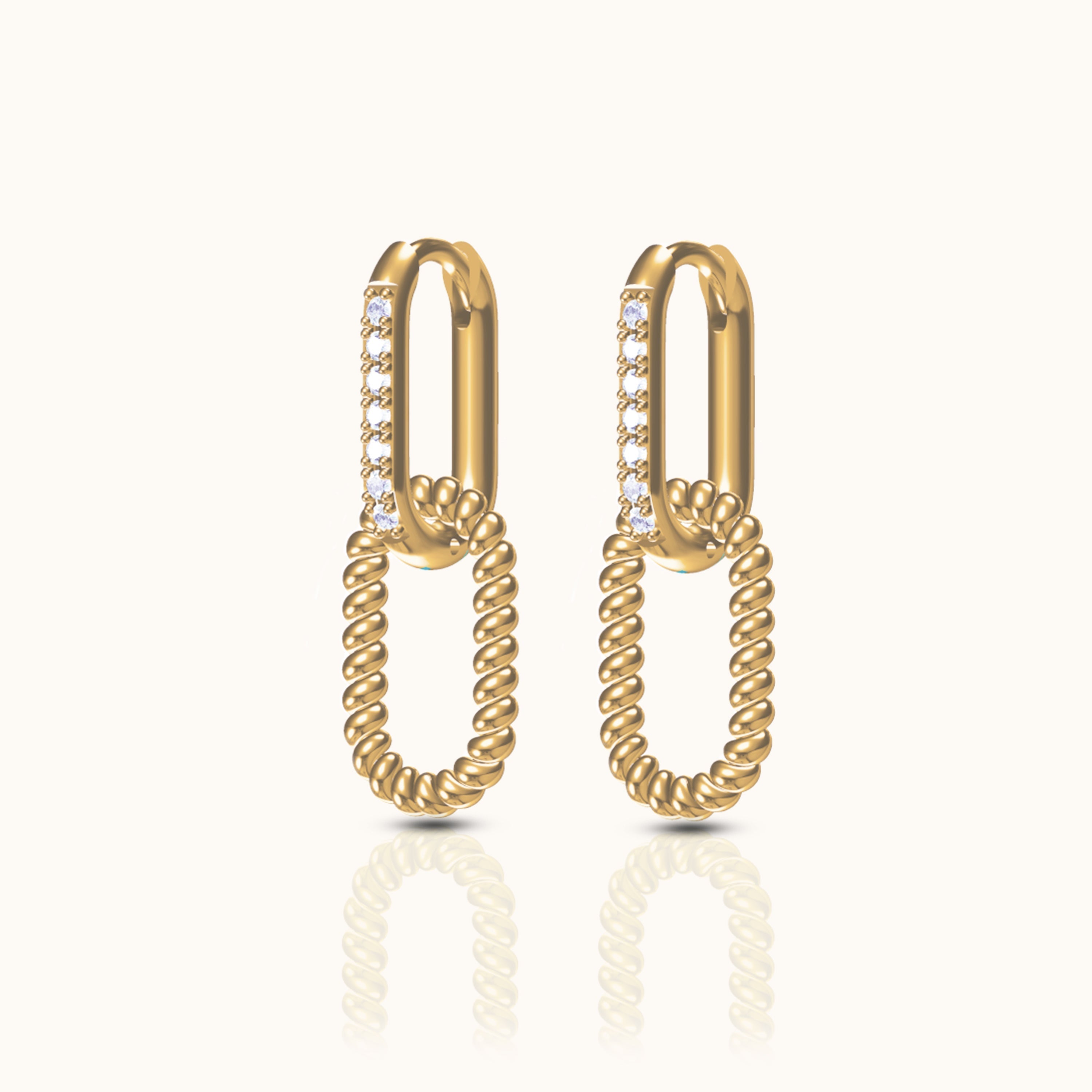 Paperclip CZ Link Chain Dangle Hoop Earrings