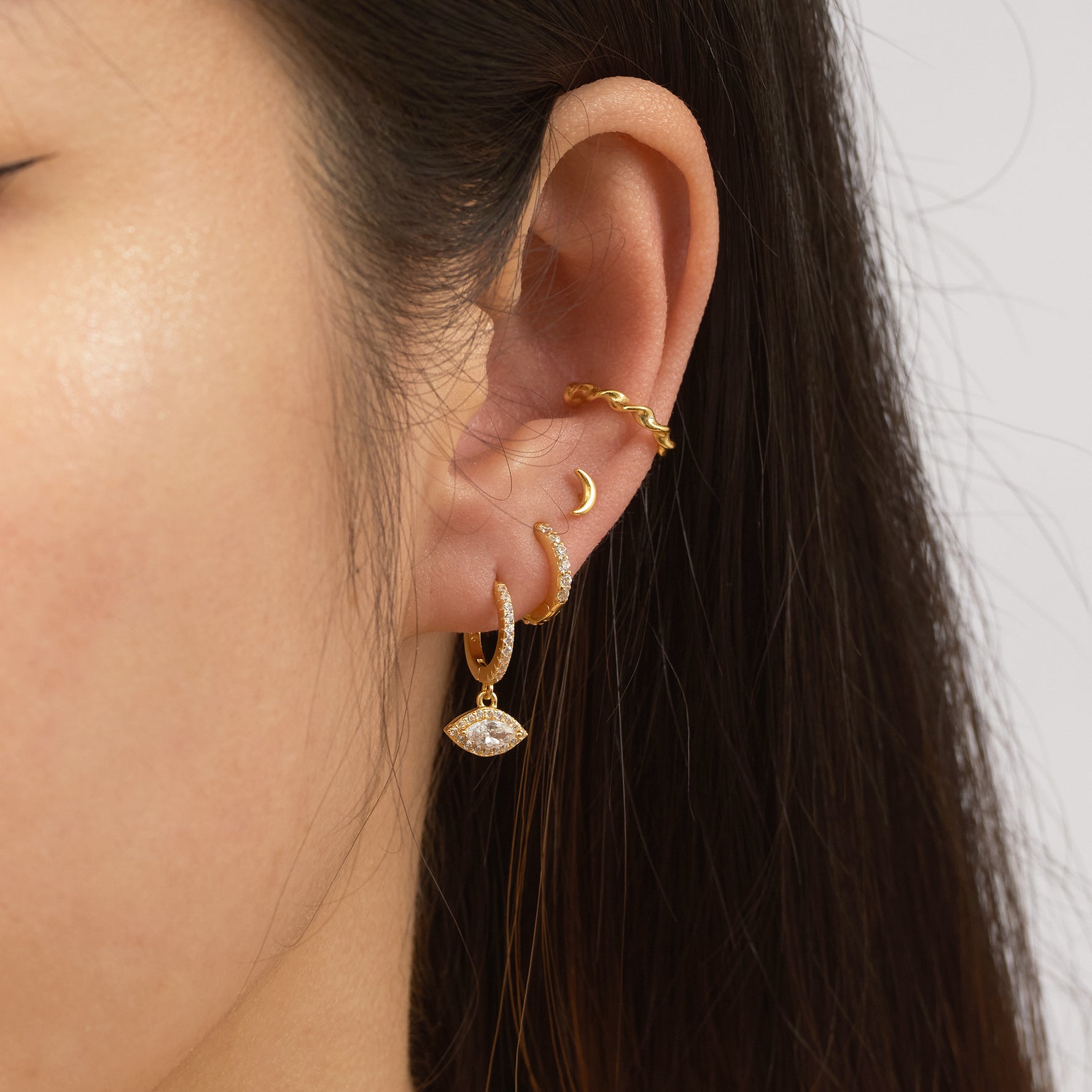 Dangle Eye CZ Pave Hoop Earrings
