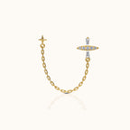 Celestial Star and Trapezoid CZ Cross Double Stud Chain Dangle Earring