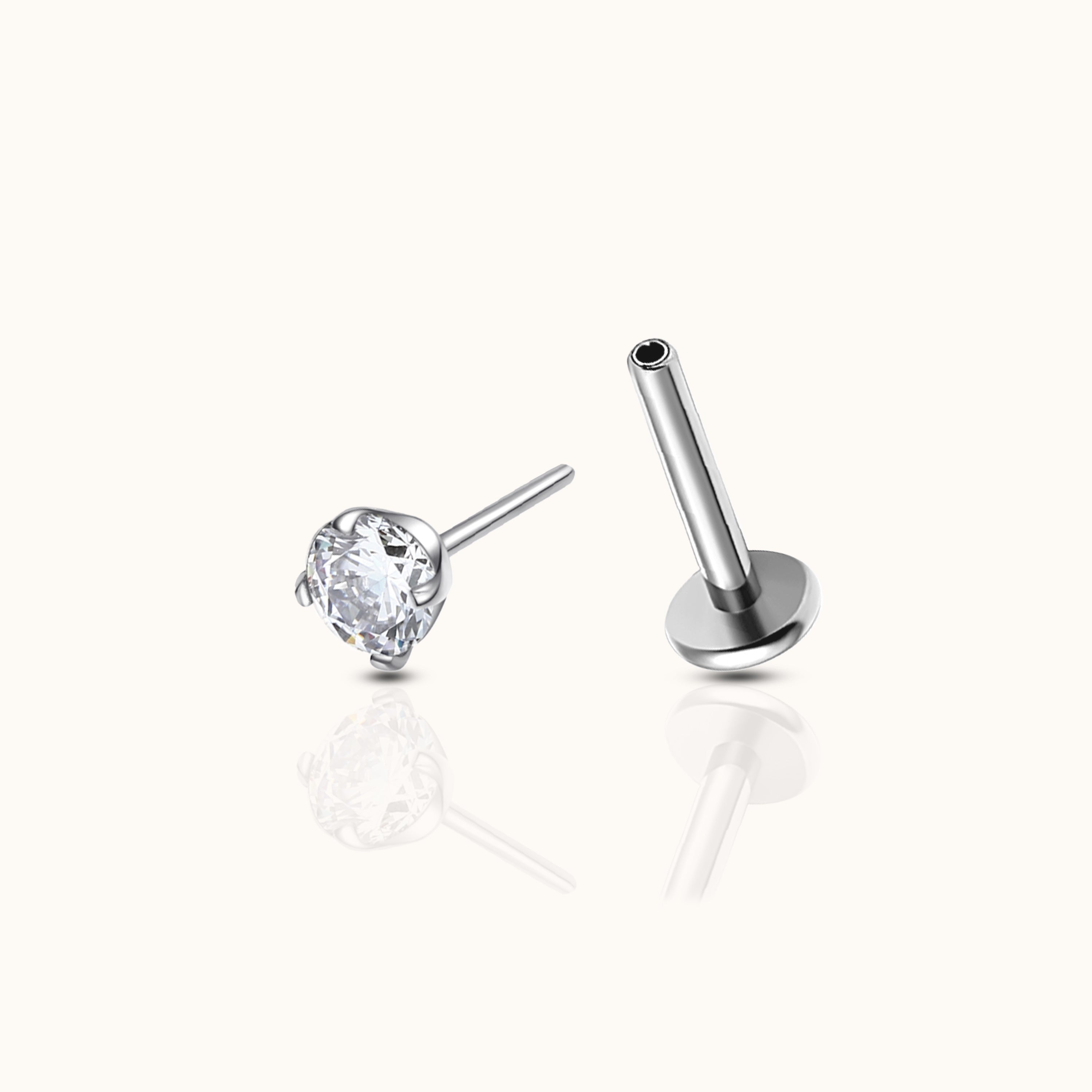 Classic White CZ 3mm Threadless Labret Titanium Flat Back Earring