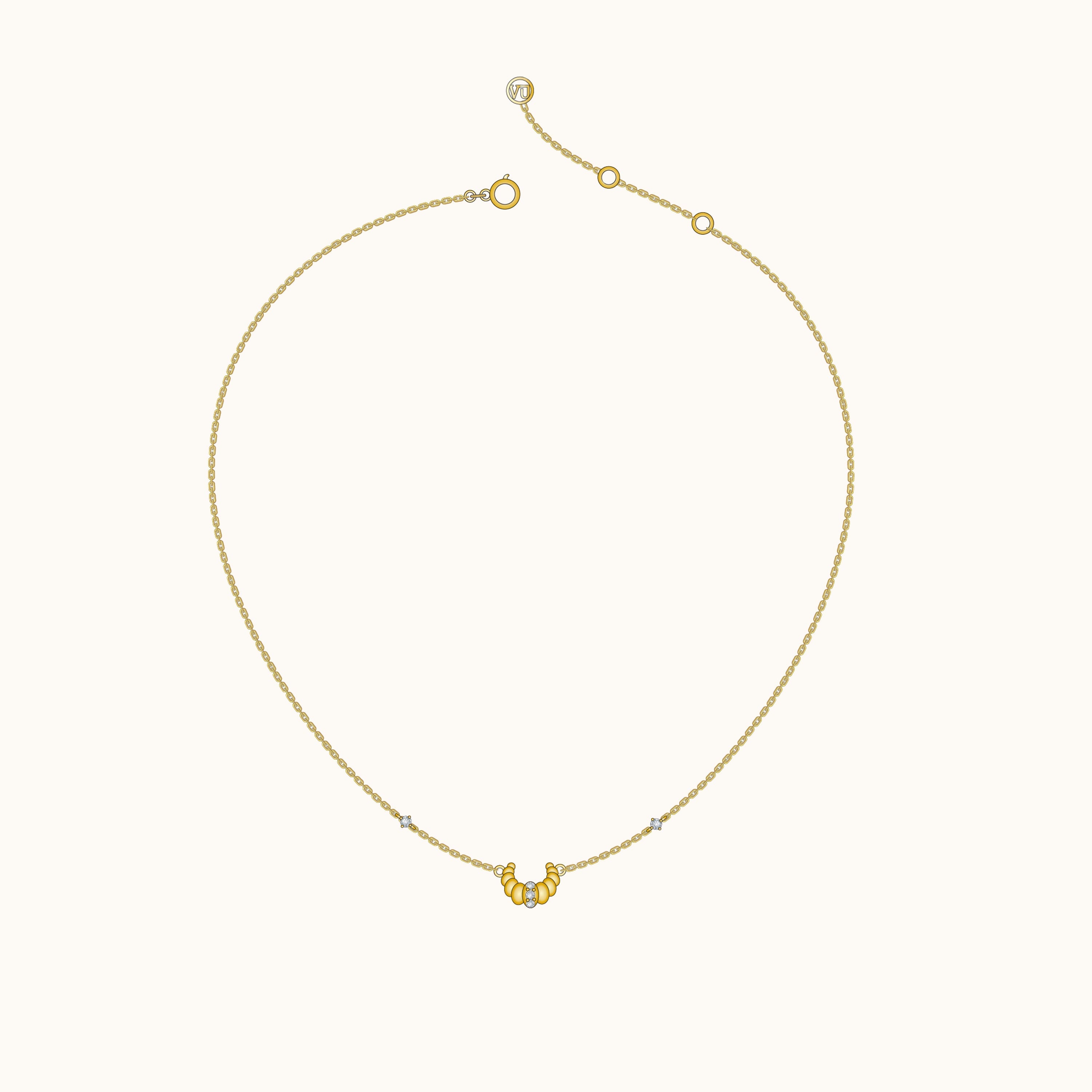Croissant Dainty CZ Dome Pendant Necklace