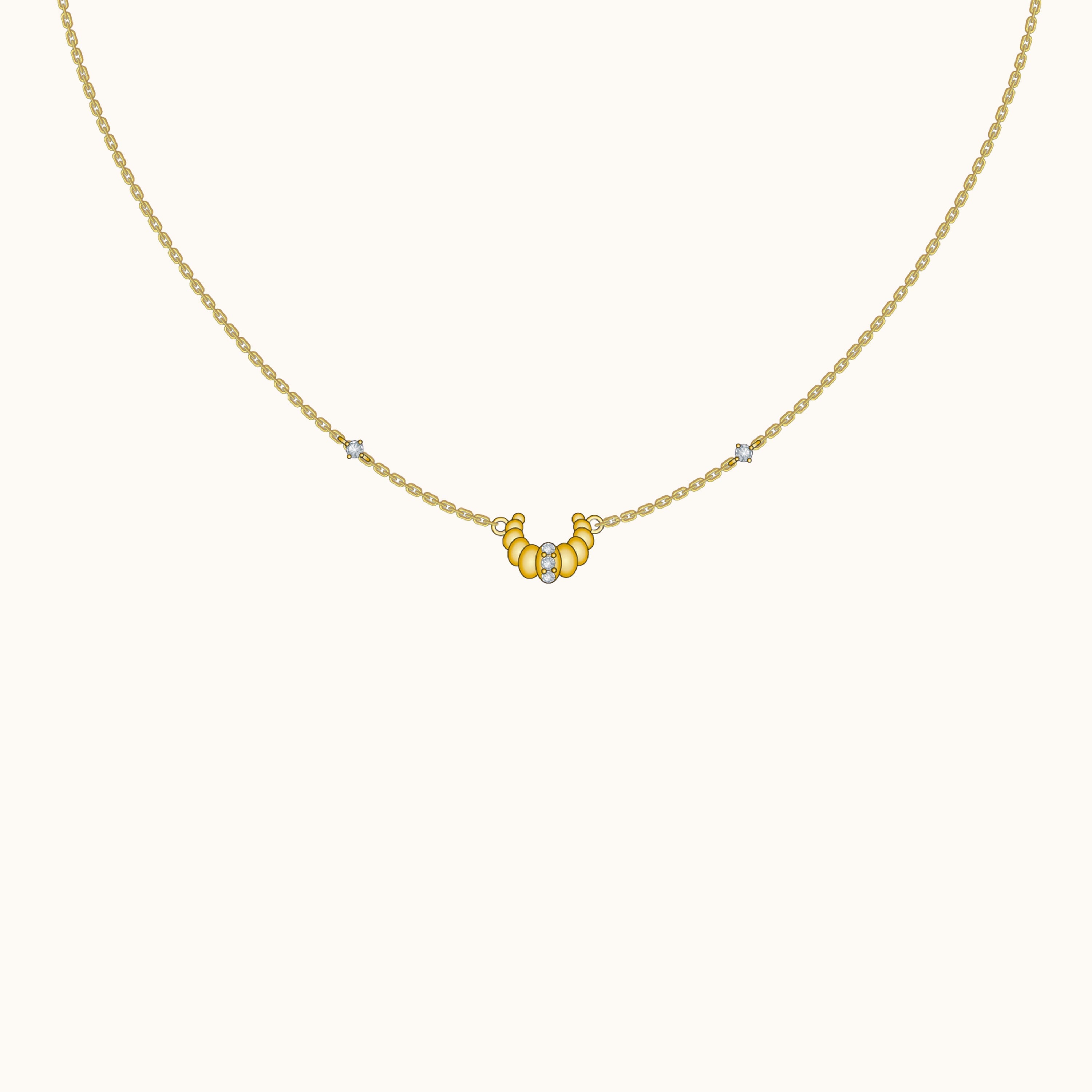 Croissant Dainty CZ Dome Pendant Necklace
