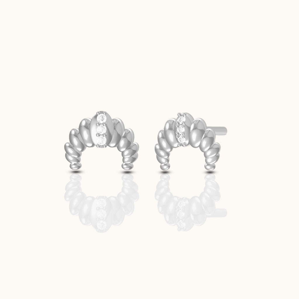 Croissant Dainty CZ Dome Stud Earrings