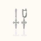 Cross CZ Gothic Latch Back Earrings
