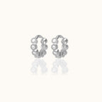 Crystal White CZ Bezel Set Bead Mini Hoop Earrings
