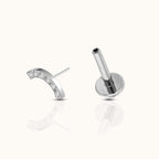 Smiley Curved Bridge White CZ Threadless Labret Titanium Flat Back Earring
