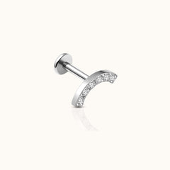 Smiley Curved Bridge White CZ Threadless Labret Titanium Flat Back Earring