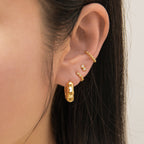 Floral Hexagon Chubby Hoop Earrings
