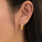 Crystal White CZ Bezel Set Bead Mini Hoop Earrings