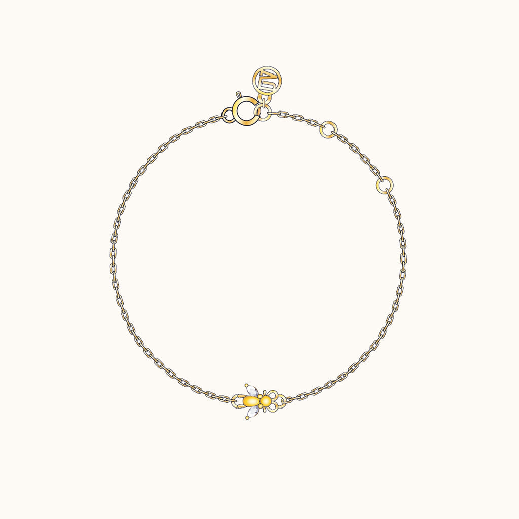 Dainty Bee Bracelet with White Stone