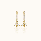 Dainty Bee Hoop Earrings with White Stone