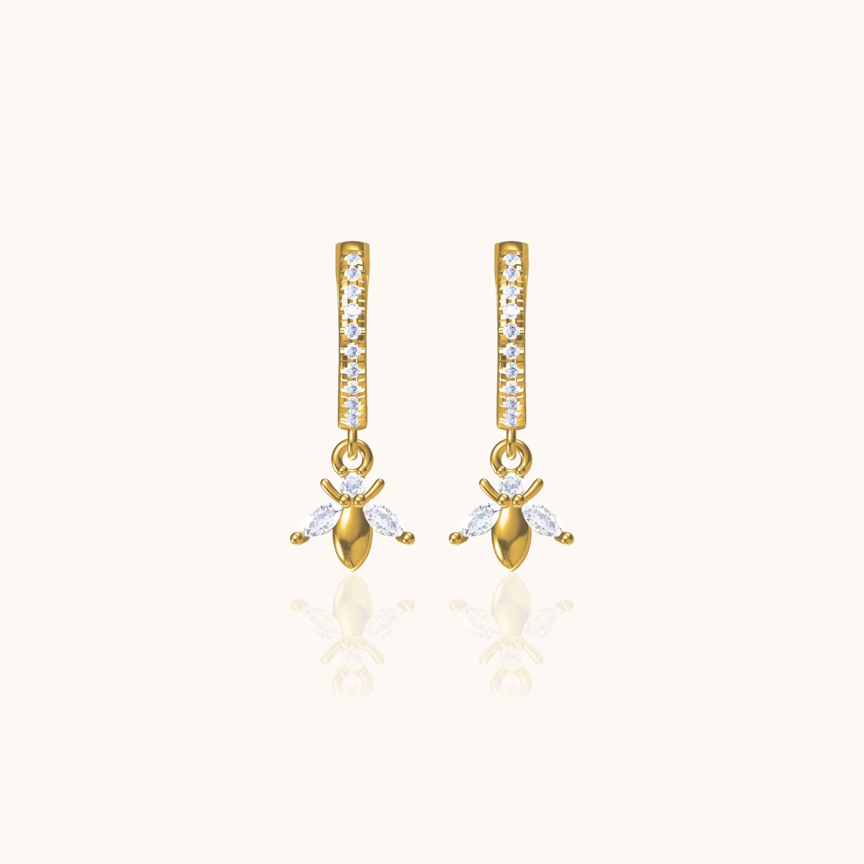 Dainty Bee Hoop Earrings with White Stone