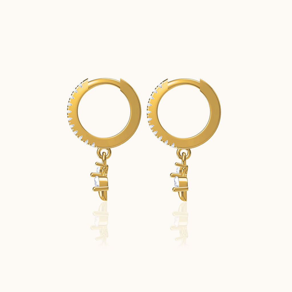 Dainty Bee Hoop Earrings with White Stone