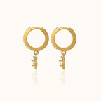 Dainty Bee Hoop Earrings with White Stone