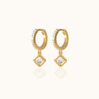 Diamond Shaped Dangle CZ Pave Hoop Earrings
