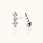 Diamond Shaped Pink CZ Bar Threadless Labret Titanium Flat Back Earring